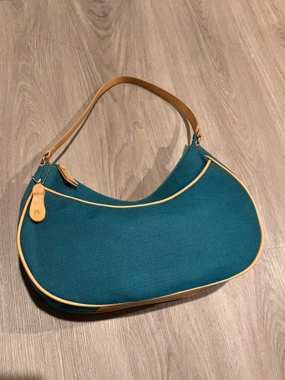 Etienne Aigner Teal Shoulder Bag with Tan Trim